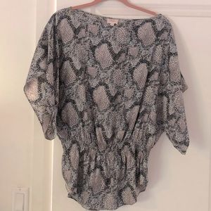 Silk blouse - snake skin pattern, cinched waist